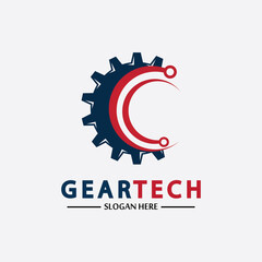 Tech gear logo vector design template. Technology Logo Template Design Vector, Emblem, Design Concept, Creative Symbol, Icon