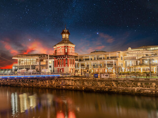 Naklejka premium Cape Town Clock tower at night with stars in the sky Western Cape South Africa