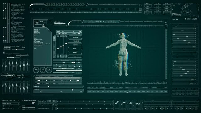 HUD technological background. Female glitch effect hologram.Futuristic Sci Fi background.Green