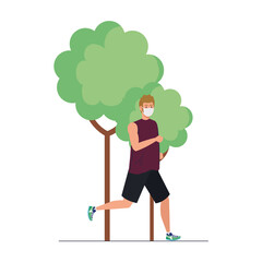 man marathoner running wearing medical mask, on outdoor, prevention coronavirus covid 19 vector illustration design
