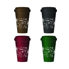 Set 3d coffee caps. Hot winter drinks. Mock UPS for design