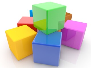 Toy cubes on white in different colors