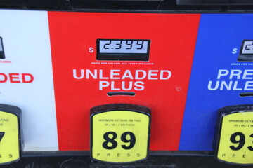 Gas petrol pump detail unleaded plus at USA gas station