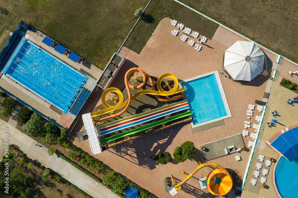 Poster Aerial view of water park on sunny day