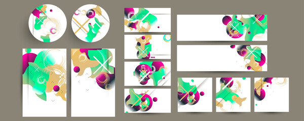 Pastel muted pale calm tones card templates set. Collection of romantic abstraction background lines