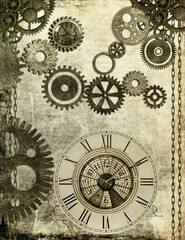 old clock mechanism background paper, mixed media