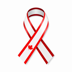 Canadian flag stripe ribbon on white background. Vector illustration.