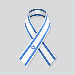 Israeli flag stripe ribbon on white background. Vector illustration.