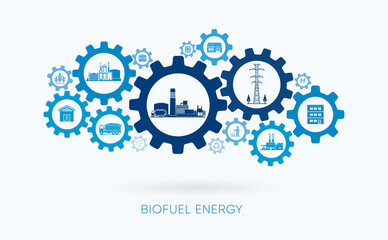 biofuel energy, biofuel power plant with gear icon