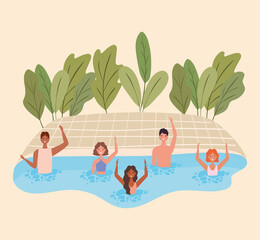 Obraz premium People cartoons with swimsuits at pool design, Summer vacation tropical and relaxation theme Vector illustration
