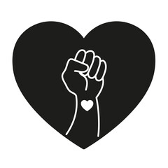 Hand symbol for the black lives matter protest in the USA. Arm with a heart tattoo, surrounded by a heart shape. Flat style vector illustration.