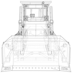 Vector Wire-frame Bulldozer. The layers of visible and invisible lines are separated. EPS10 format. Vector created of 3d.