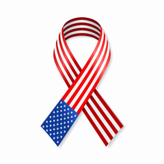 American flag stripe ribbon on white background. Vector illustration.