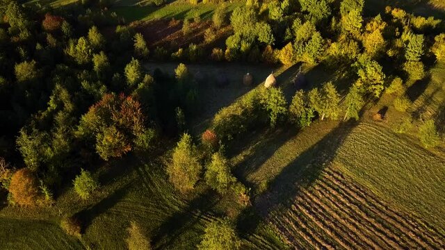 Rural landscape filmed from the air (Breb, Maramures, Romania)