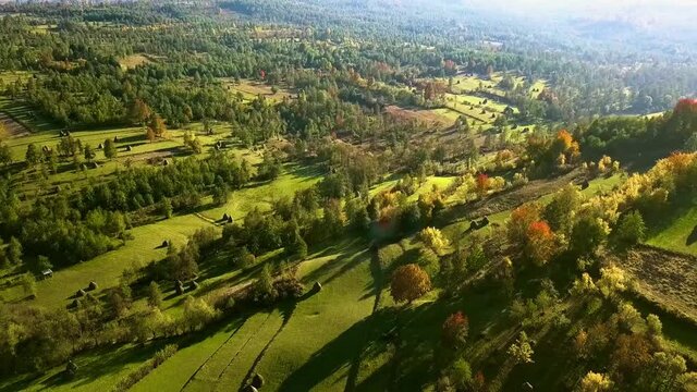 Rural landscape filmed from the air (Breb, Maramures, Romania)