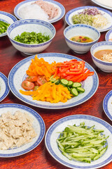 Vegetables, tofu and sauces for traditional vietnamese cooking