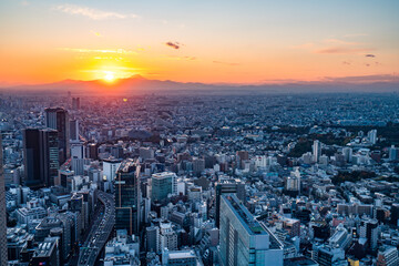 Naklejka na ściany i meble Asia Business concept for real estate and corporate construction - panoramic modern city skyline bird eye aerial view in Shibuya Sky, Tokyo, Japan