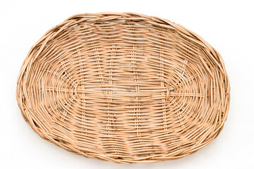 Fototapeta premium Wicker basket, Wood Serving Tray, Kitchen Tray. Isolated white background. 