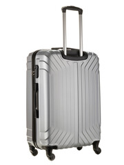 grey plastic suitcase on wheels