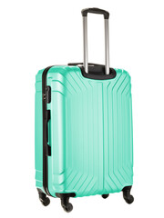 mint plastic suitcase on wheels