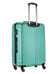 mint plastic suitcase on wheels