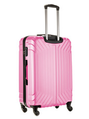 pink plastic suitcase on wheels