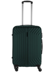 green plastic suitcase on wheels