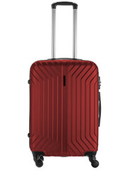 red plastic suitcase on wheels