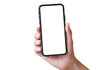 Hand with mobile smart phone Isolated on white background - 365503184