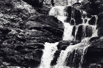 Waterfall in the mountains of the Carpathians.