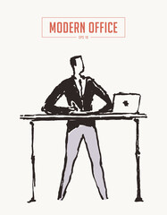 Businessman workplace table high legs vector drawn