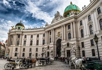 Presidents Residence, Wiener Hofburg, With Fiaker Horses And Coaches In The Inner City Of Vienna In Austria
