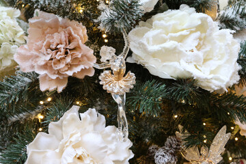 Christmas tree. New Year decorations: balls for fir-tree. Elements of New Year decor to create...