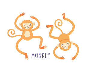 Cartoon monkey for print design. Isolated vector illustrations on white background.
