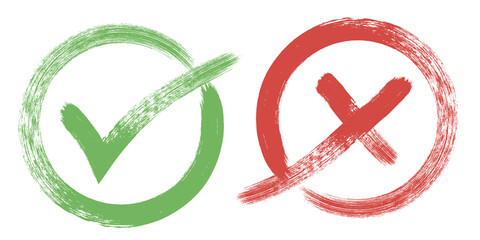 Obraz premium Tick and Cross sign elements. vector buttons for vote, election choice, check marks, approval signs design. Red X and green OK symbol icons check boxes. Check list marks, choice options, survey signs.