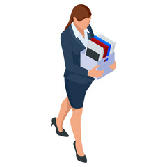 Isometric Business women stylish isolated on white. Business ladies, business woman character pose, dismissal, sadness, job search, unemployment