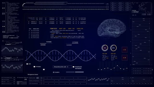 HUD technological futuristic background.DNA.
User Interface,UI.Technological sci fi screen.Animated texture.Medicine needs.Blue - Powered by Adobe