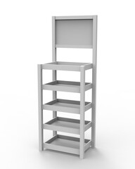 Blank product display self stand mock up, 3d render illustration.