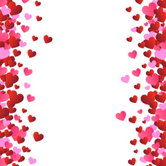 Valentines day background, vector. Red and pink hearts isolated on white background. Valentines day backdrop for love poster, wallpaper and wedding card. Creative art concept, vector illustration