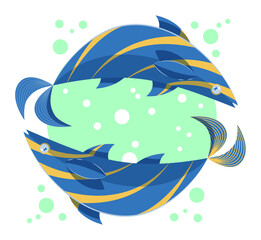 Colorful zodiac sign Pisces depicting two fish moving in opposite directions. Illustration of an astrology sign. Vector flat design icon.