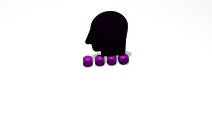 3D graphical image of head vertically along with text built by metallic cubic letters from the top perspective, excellent for the concept presentation and slideshows. illustration and background