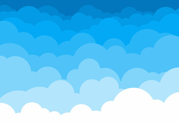 Cloud sky vector background pattern in cartoon style for summer sunshine poster design. Light blue flat fluffy heaven clouds illustration for banner scene backdrop. White and blue nature landscape V2