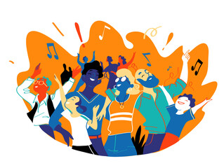 Un gruppo di persone, famiglia, amici felici di stare insieme per celebrare un evento speciale. Una famiglia si gode un concerto, festival musicale, festa, spettacolo
