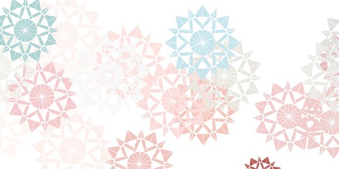 Light Pink, Green vector pattern with colored snowflakes.