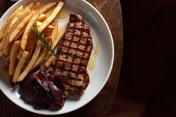 Steak Frites on Restaurant Table