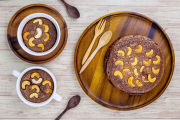 Brownie cake on wooden plate