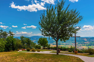A view across the top of the Mount Ingino above Gubbio, Italy in summer