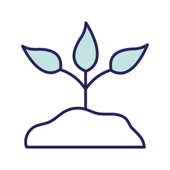 Plant on earth line and fill style icon design of Floral nature garden ornament botany decoration beauty and flora theme Vector illustration