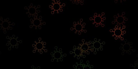 Dark green, yellow vector pattern with coronavirus elements.