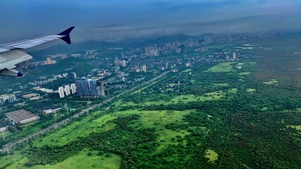 Flight aerial view of the mangrove forest in the north eastern part of Mumbai city